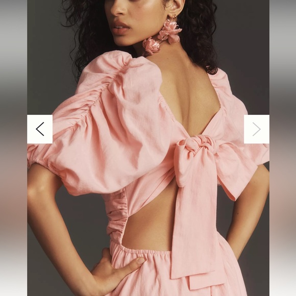 Pink Midi Sundress with Sweetheart Neckline and Puff Sleeves - Picture 4 of 4